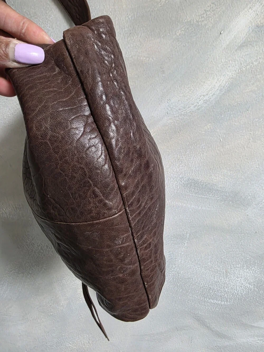 Daniella Lehavi Chocolate Brown Texture Leather Top Handle Crossbody Slouchy Bag
